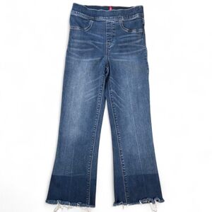 Spanx 20231R Crop Flare Jeans S Pull-On Stretch Denim Raw Hem Two-Tone High Rise